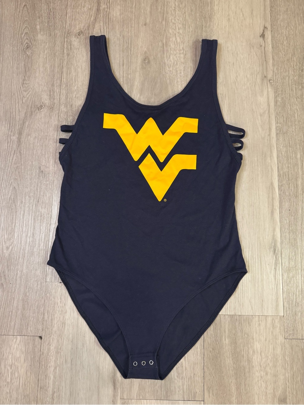 PINK Womens WVU Collegiate Blue Lightweight Sleeveless Bodysuit Cut Out Sides M